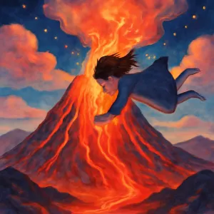 火山の中に吸い込まれる夢