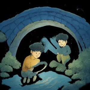 友達が橋の下で魚を捕まえる夢
